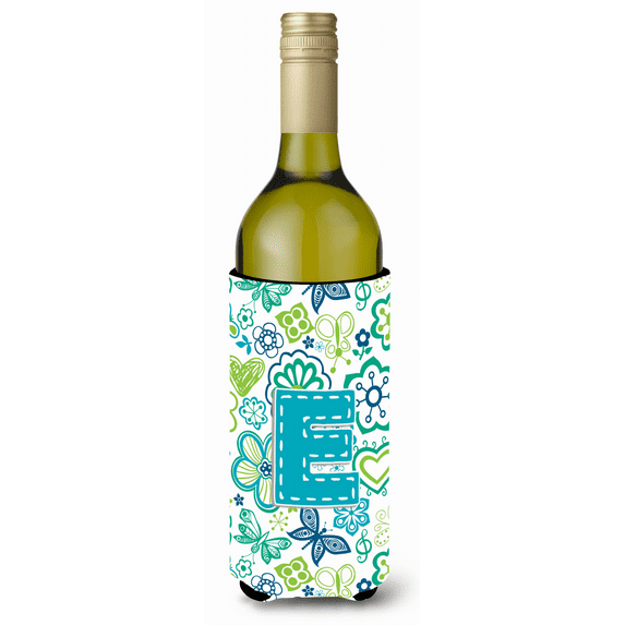Caroline's Treasures CJ2006-ELITERK Letter E Flowers and Butterflies Teal Blue Wine Bottle Hugger, Wine Bottle, multicolor