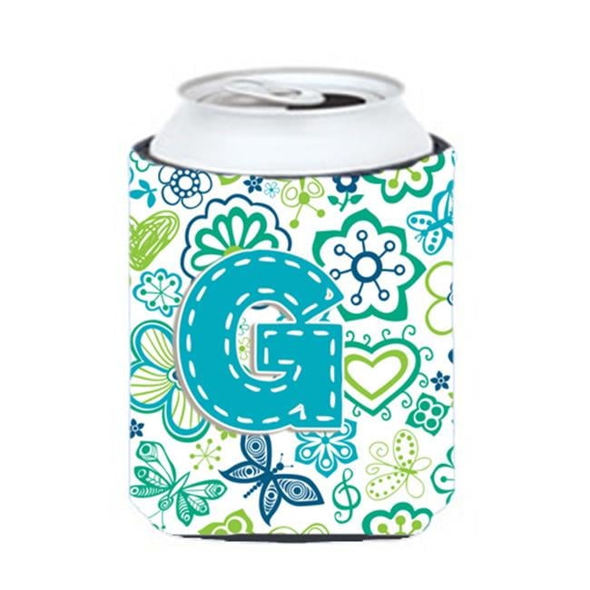 Caroline's Treasures CJ2006-GCC Letter G Flowers and Butterflies Teal Blue Can or Bottle Hugger, Can Hugger, multicolor