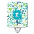 thumbnail image 1 of Caroline's Treasures CJ2006-GCNL Letter G Flowers and Butterflies Teal Blue Ceramic Night Light, 6x4x3", multicolor, 1 of 1
