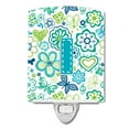 thumbnail image 1 of Caroline's Treasures CJ2006-ICNL Letter I Flowers and Butterflies Teal Blue Ceramic Night Light, 6x4x3", multicolor, 1 of 1