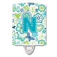 thumbnail image 1 of Letter N Flowers and Butterflies Teal Blue Ceramic Night Light, 1 of 1