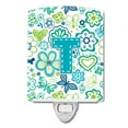 thumbnail image 1 of Caroline's Treasures CJ2006-TCNL Letter T Flowers and Butterflies Teal Blue Ceramic Night Light, 6x4x3", multicolor, 1 of 1