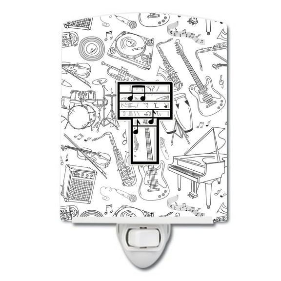 Caroline's Treasures CJ2007-TCNL Letter T Musical Note Letters Ceramic Night Light, 6x4x3", multicolor