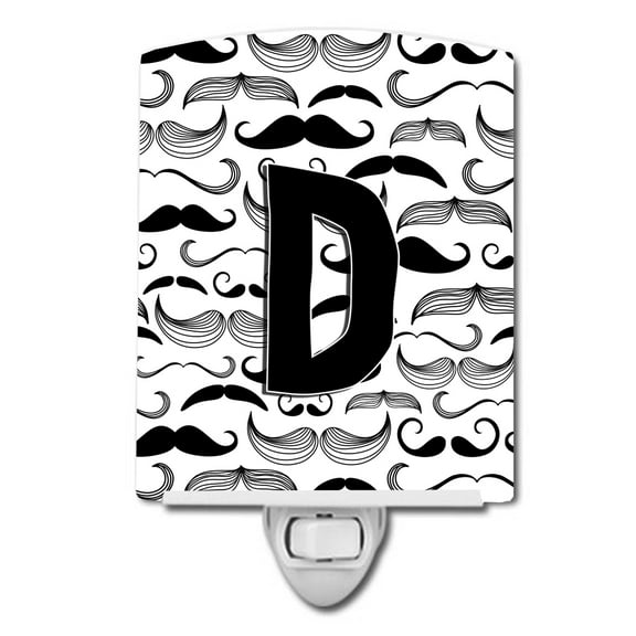 Caroline's Treasures CJ2009-DCNL Letter D Moustache Initial Ceramic Night Light, 6x4x3", multicolor