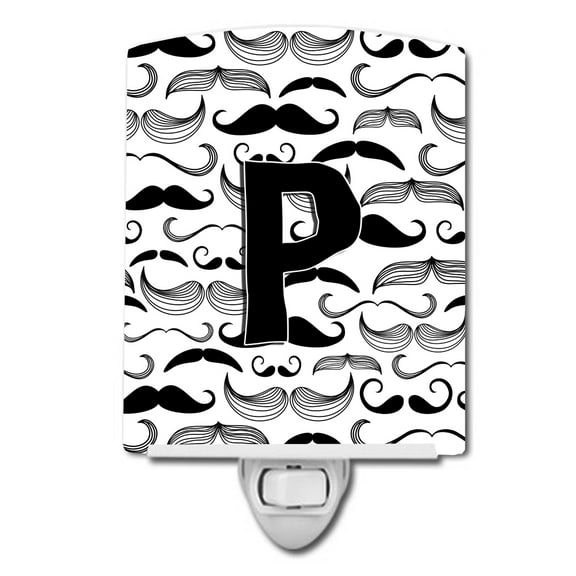 Caroline's Treasures CJ2009-PCNL Letter P Moustache Initial Ceramic Night Light, 6x4x3", multicolor