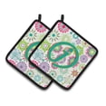 thumbnail image 1 of Caroline's Treasures CJ2011-JPTHD Letter J Flowers Pink Teal Green Initial Pair of Pot Holders, 7.5HX7.5W, multicolor, 1 of 2