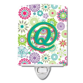 Letter Q Flowers Pink Teal Green Initial Ceramic Night Light