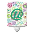 thumbnail image 1 of Caroline's Treasures CJ2011-UCNL Letter U Flowers Pink Teal Green Initial Ceramic Night Light, 6x4x3", multicolor, 1 of 1