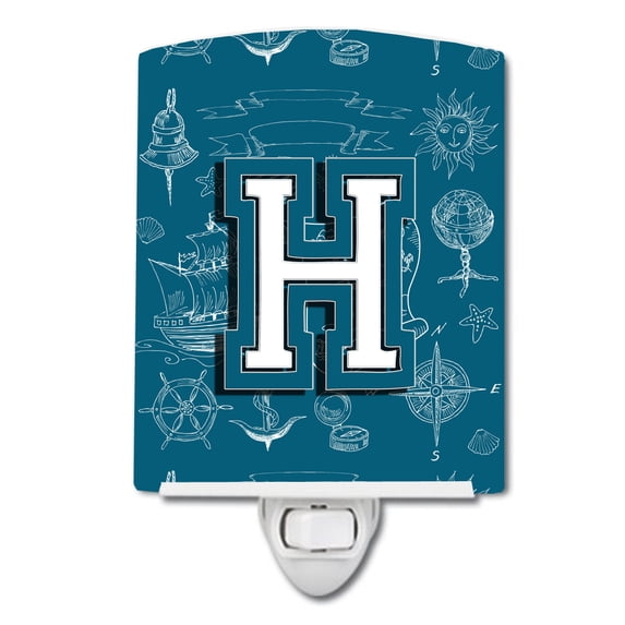Caroline's Treasures CJ2014-HCNL Letter H Sea Doodles Initial Alphabet Ceramic Night Light, 6x4x3", multicolor