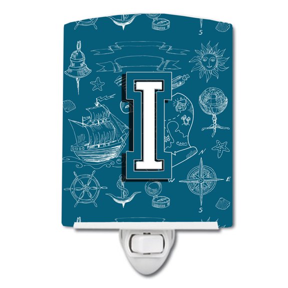 Caroline's Treasures CJ2014-ICNL Letter I Sea Doodles Initial Alphabet Ceramic Night Light, 6x4x3", multicolor