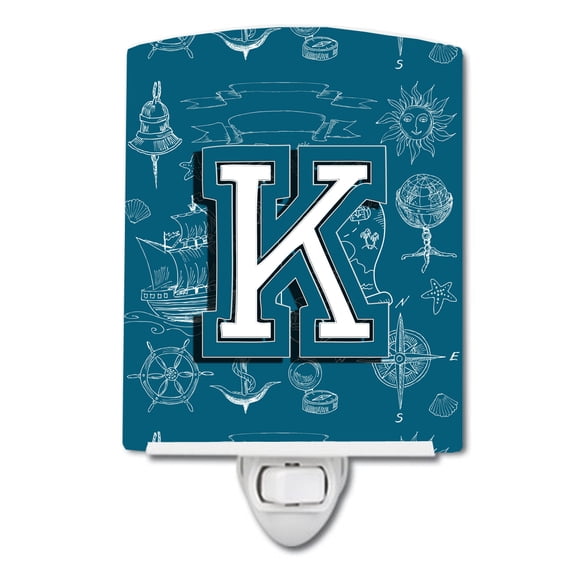 Caroline's Treasures CJ2014-KCNL Letter K Sea Doodles Initial Alphabet Ceramic Night Light, 6x4x3", multicolor