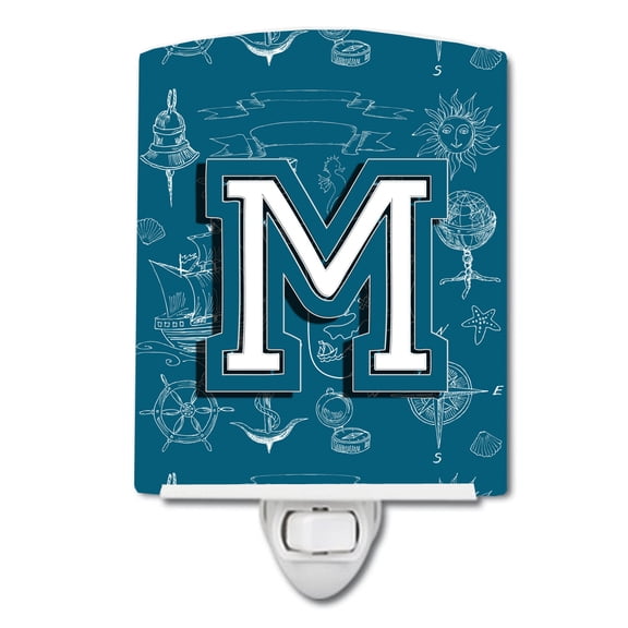 Caroline's Treasures CJ2014-MCNL Letter M Sea Doodles Initial Alphabet Ceramic Night Light, 6x4x3", multicolor