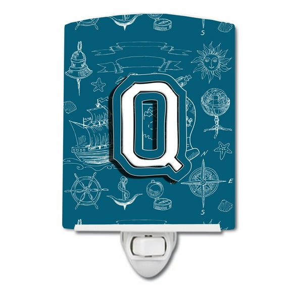Caroline's Treasures CJ2014-QCNL Letter Q Sea Doodles Initial Alphabet Ceramic Night Light, 6x4x3", multicolor