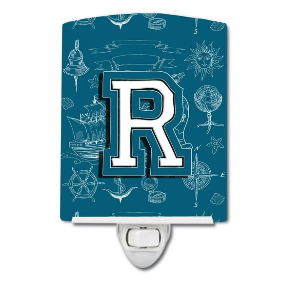 Letter R Sea Doodles Initial Alphabet Ceramic Night Light