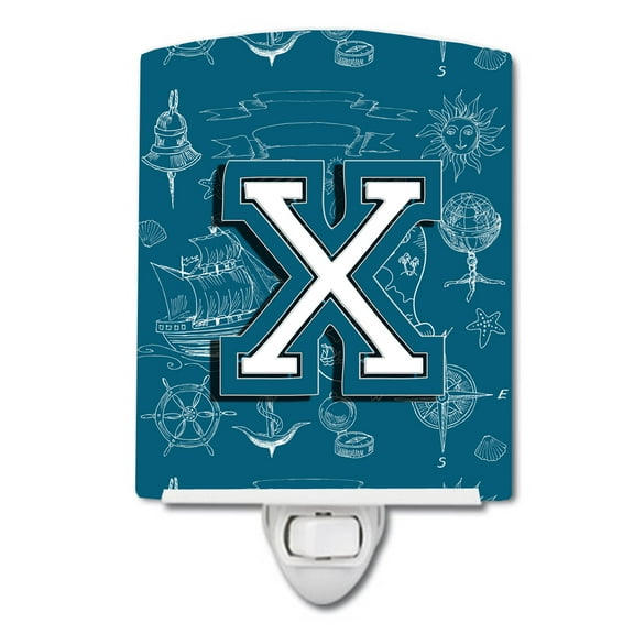 Caroline's Treasures CJ2014-XCNL Letter X Sea Doodles Initial Alphabet Ceramic Night Light, 6x4x3", multicolor