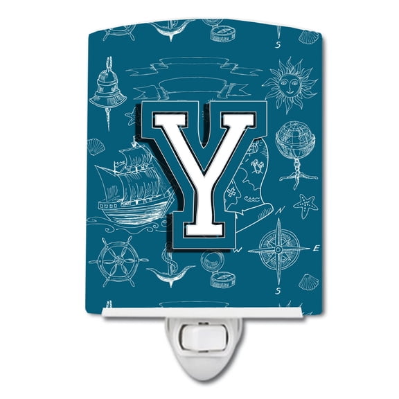 Letter Y Sea Doodles Initial Alphabet Ceramic Night Light