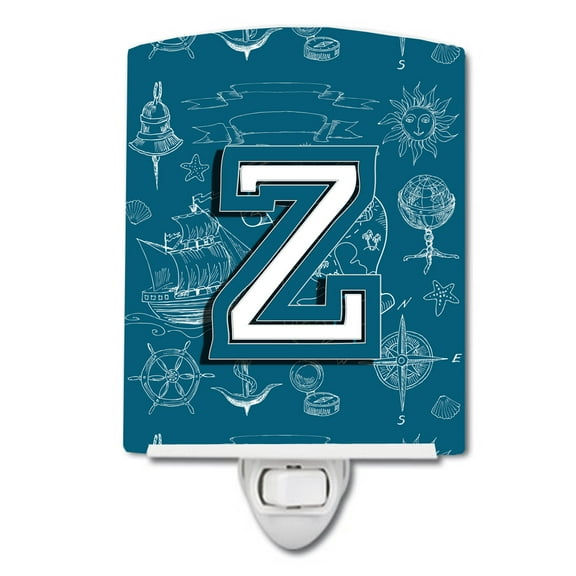 Caroline's Treasures CJ2014-ZCNL Letter Z Sea Doodles Initial Alphabet Ceramic Night Light, 6x4x3", multicolor