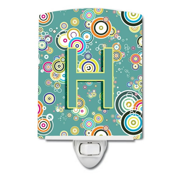 Caroline's Treasures CJ2015-HCNL Letter H Circle Circle Teal Initial Alphabet Ceramic Night Light, 6x4x3", multicolor