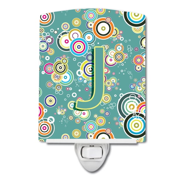 Letter J Circle Circle Teal Initial Alphabet Ceramic Night Light