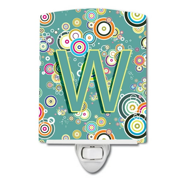 Caroline's Treasures CJ2015-WCNL Letter W Circle Circle Teal Initial Alphabet Ceramic Night Light, 6x4x3", multicolor