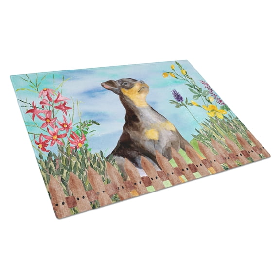 Caroline's Treasures CK1286LCB Miniature Pinscher #2 Spring Glass Cutting Board Large, 12H x 16W, multicolor