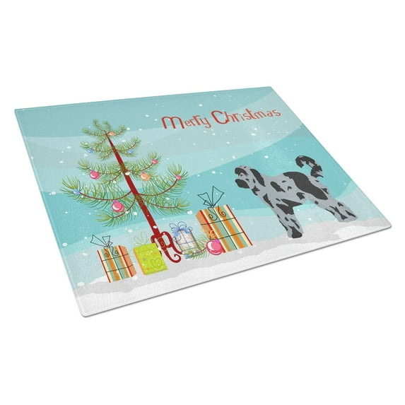 Caroline's Treasures CK3801LCB Aussiedoodle #2 Christmas Tree Glass Cutting Board Large, 12H x 16W, multicolor