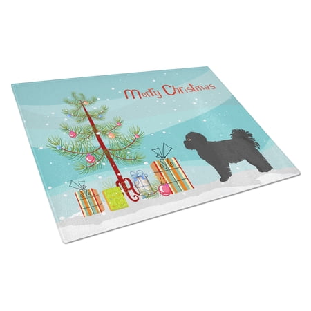 Caroline's Treasures CK3858LCB Black Pekeapoo Christmas Tree Glass Cutting Board Large, 12H x 16W, multicolor