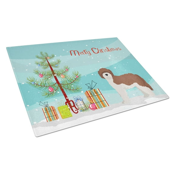 Caroline's Treasures CK3867LCB Sheepadoodle Christmas Tree Glass Cutting Board Large, 12H x 16W, multicolor