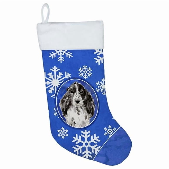 Caroline's Treasures CK3950CS Winter Snowflakes Black Parti Cocker Spaniel Christmas Stocking, Large, multicolor