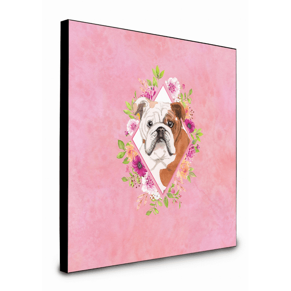 Caroline's Treasures CK4240UP88 English Bulldog Pink Flowers Artwork Wall Panel, , multicolor