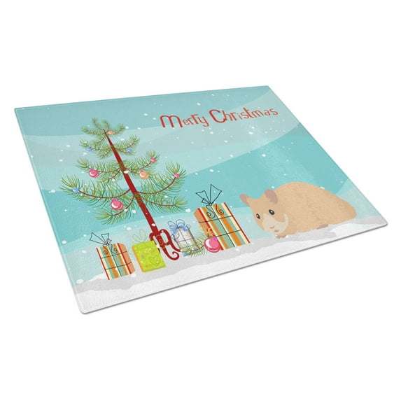 Caroline's Treasures CK4455LCB Syrian Golden Hamster Merry Christmas Glass Cutting Board Large, 12H x 16W, multicolor