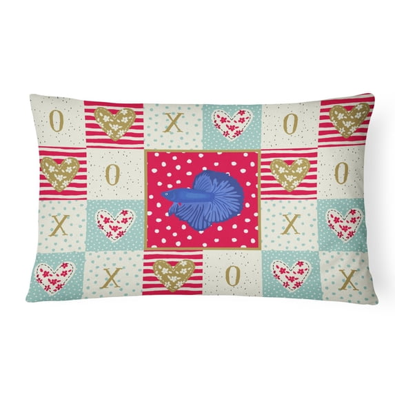 Caroline's Treasures CK5468PW1216 Delta Tail Betta Fish Love Canvas Fabric Decorative Pillow, Red, 12H x16W, multicolor