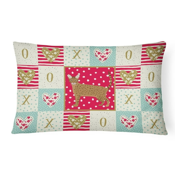 Caroline's Treasures CK5660PW1216 Ocicat Cat Love Canvas Fabric Decorative Pillow, Red, 12H x16W, multicolor