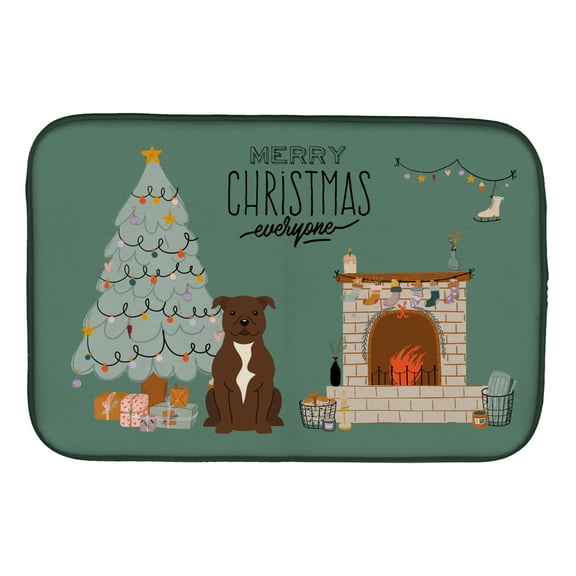 Carolines Treasures Carolines Chocolate Staffordshire Bull Terrier Christmas Everyone dish-drying-mats, 14 x 21, Multicolor