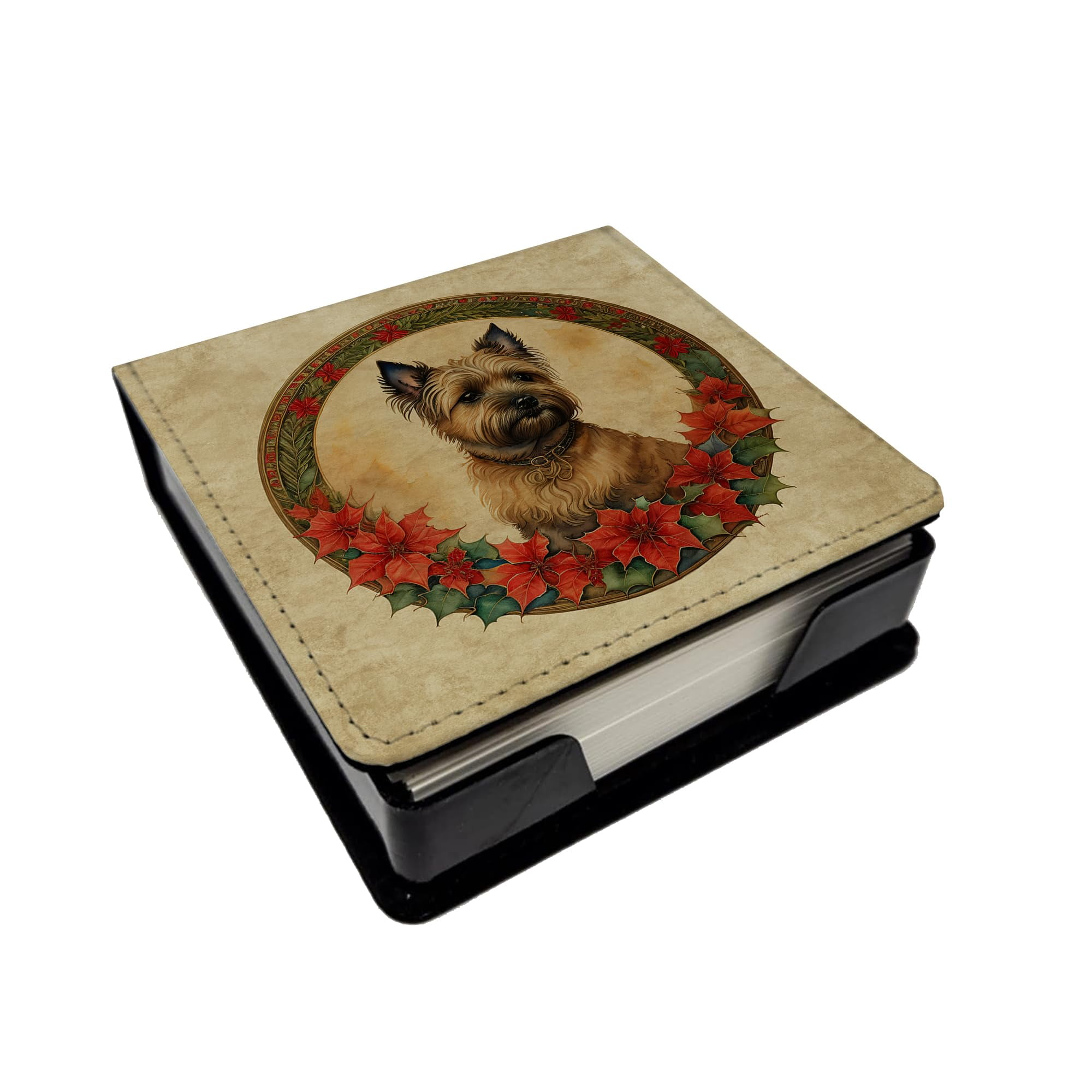 Caroline's Treasures Cairn Terrier Christmas Flowers PU Leather Note Paper Holder with Artist-Designed Cover, Desk Accessory, Office Gift