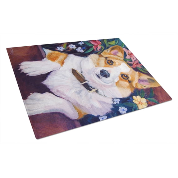 Caroline's Treasures Can I help you Corgi Glass Cutting Board Large