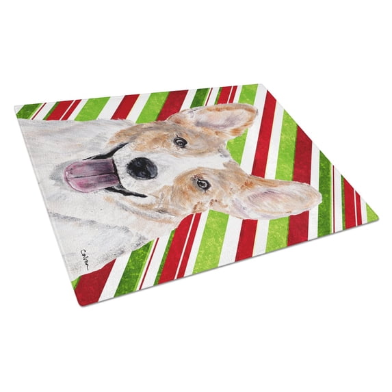 Caroline's Treasures Cardigan Corgi Candy Cane Christmas Glass Cutting Board Large Size
