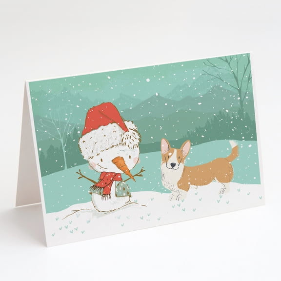 Cardigan Corgi Snowman Christmas Greeting Cards and Envelopes Pack of 8