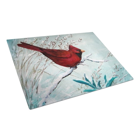 Caroline's Treasures Cardinal Winter Red Bird Glass Cutting Board Large