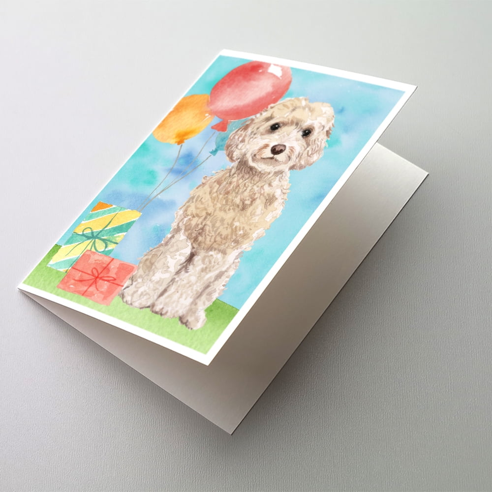 Happy Birthday Champagne Cockapoo Greeting Cards and Envelopes Pack of 8