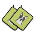 thumbnail image 1 of Caroline's Treasures Checkerboard Lime Green Boston Terrier Pair of Pot Holders, 1 of 3