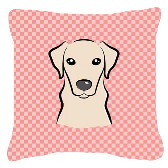 Carolines Treasures BB1222PW1818 Checkerboard Pink Yellow Labrador Fabric Decorative Pillow- 18 x 18 In.