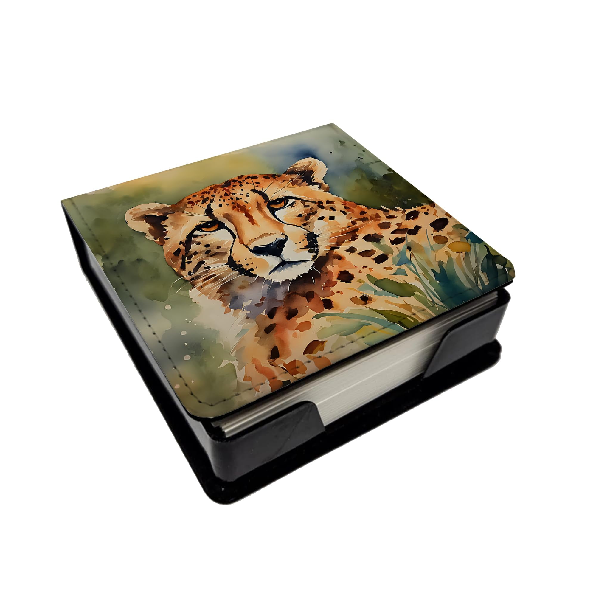 Caroline's Treasures Cheetah PU Leather Note Paper Holder with Artist-Designed Cover, Desk Accessory, Office Gift