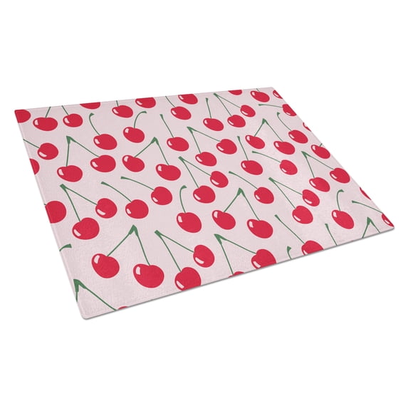 Caroline's Treasures Cherries on Pink Glass Cutting Board Large