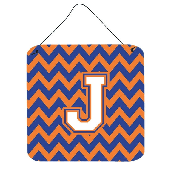 Caroline's Treasures Chevron Blue and Orange #3 Letter J Wall or Door Hanging Prints CJ1060-JDS66, 6" H x 6" W