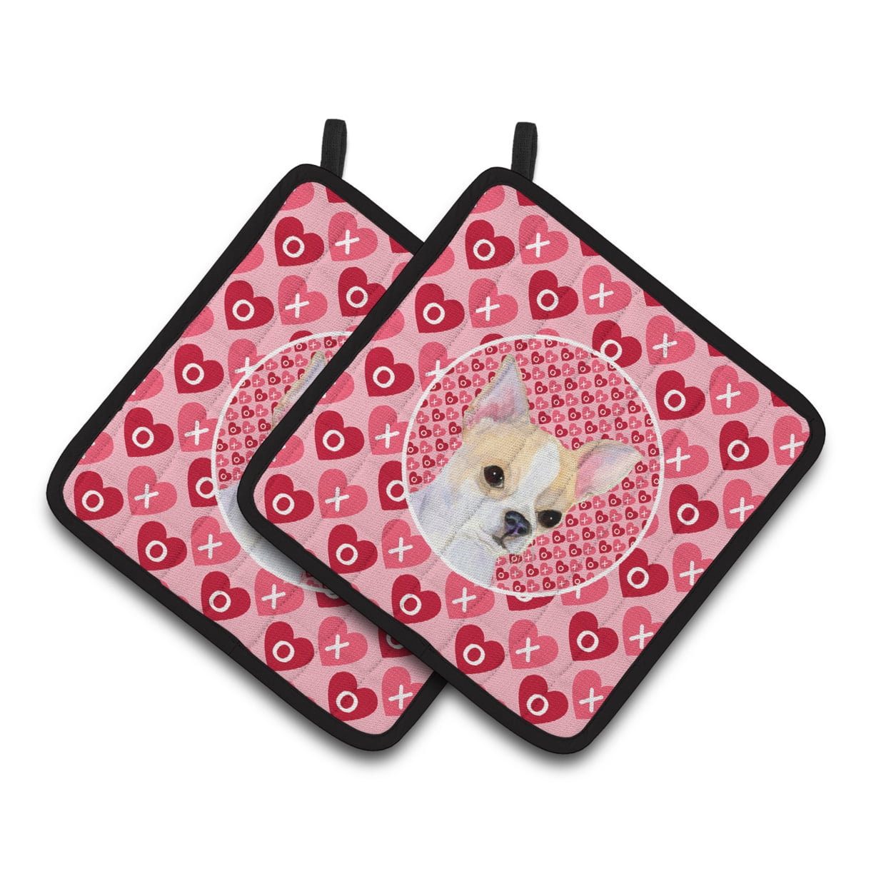 Caroline's Treasures Chihuahua Hearts Love and Valentine's Day Portrait Pair of Pot Holders