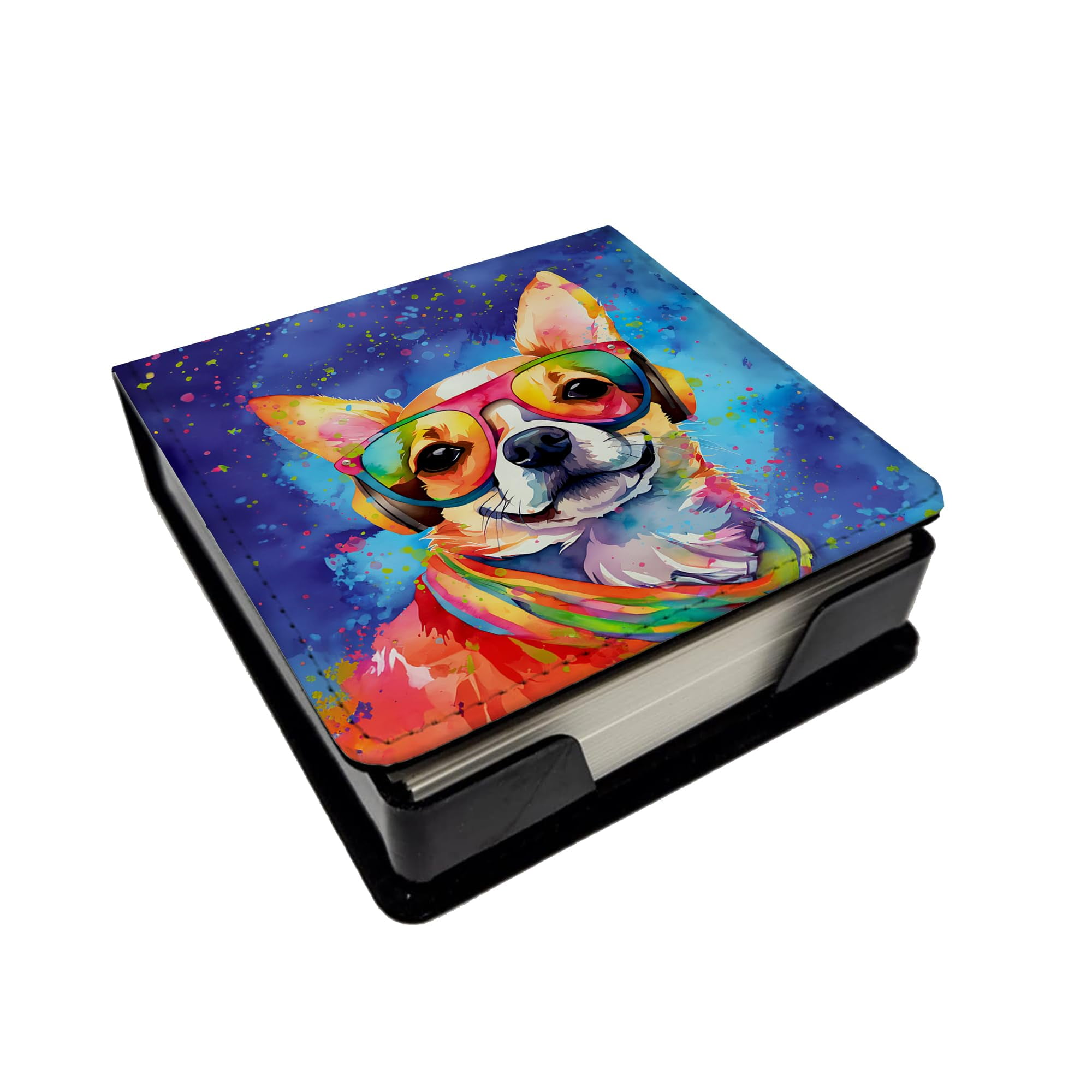 Caroline's Treasures Chihuahua Hippie Dawg PU Leather Note Paper Holder with Artist-Designed Cover, Desk Accessory, Office Gift