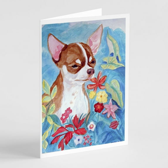 Chihuahua in flowers Greeting Cards and Envelopes Pack of 8