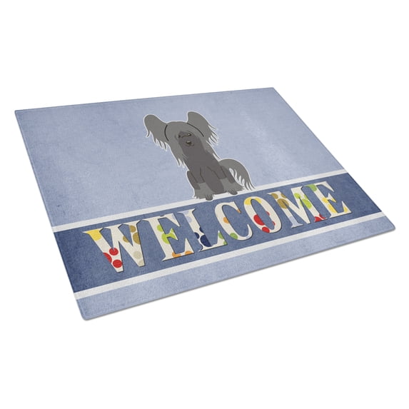 Caroline's Treasures Chinese Crested Black Welcome Glass Cutting Board Large