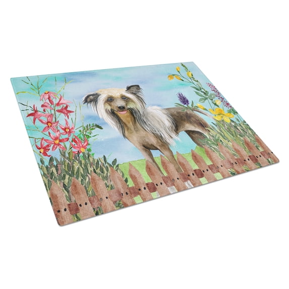 Caroline's Treasures Chinese Crested Spring Glass Cutting Board Large